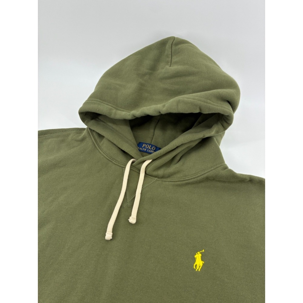 Polo Ralph Lauren Mens XXL Olive Green Fleece Hoodie Yellow Pony Sweatshirt